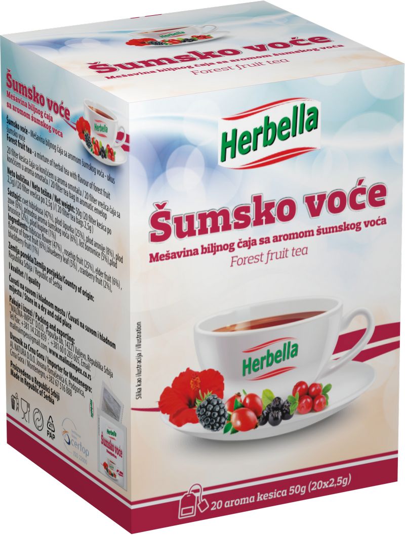 Herbella čaj Šumsko voće, filter kesica u aroma omotaču